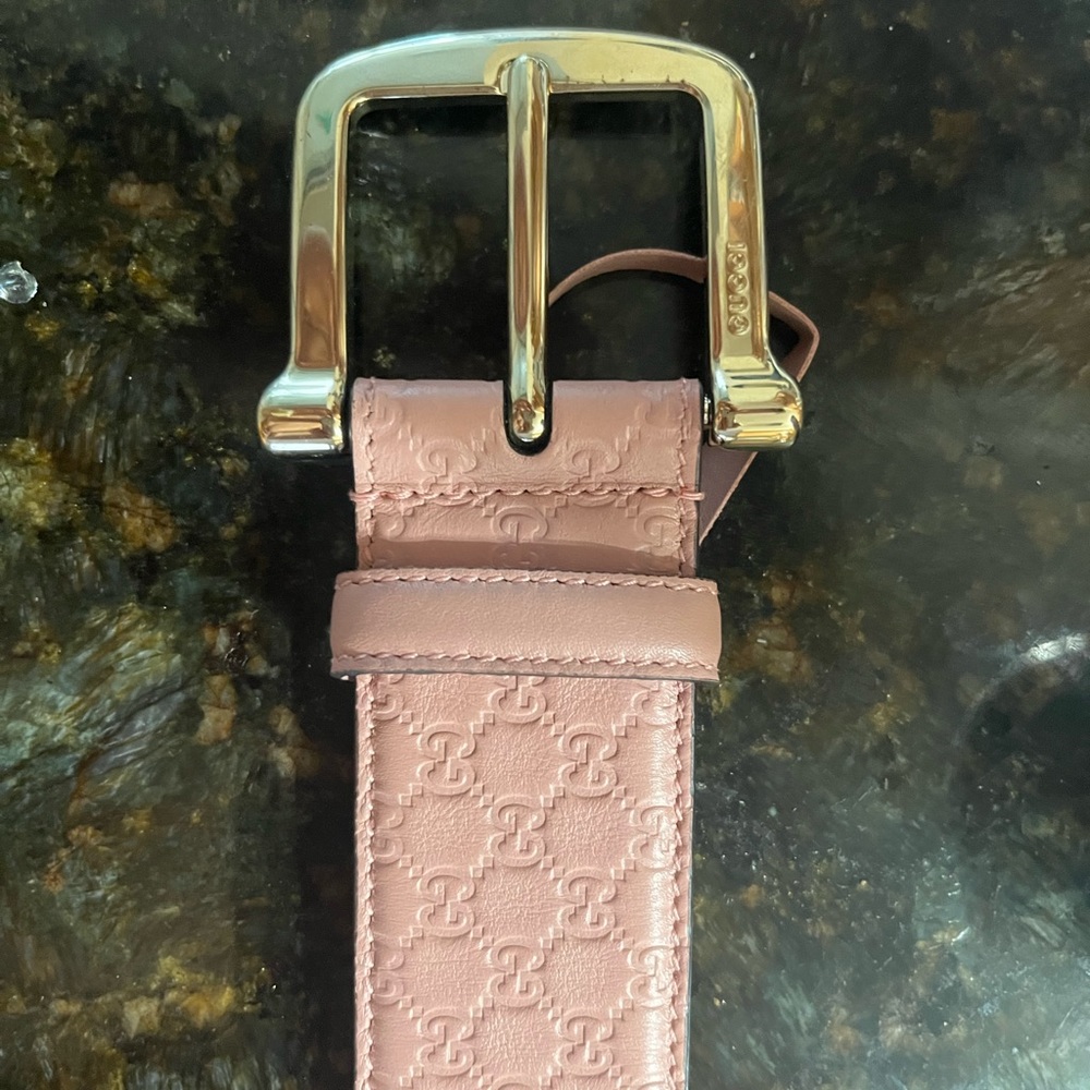 Pink square buckle Gucci belt
